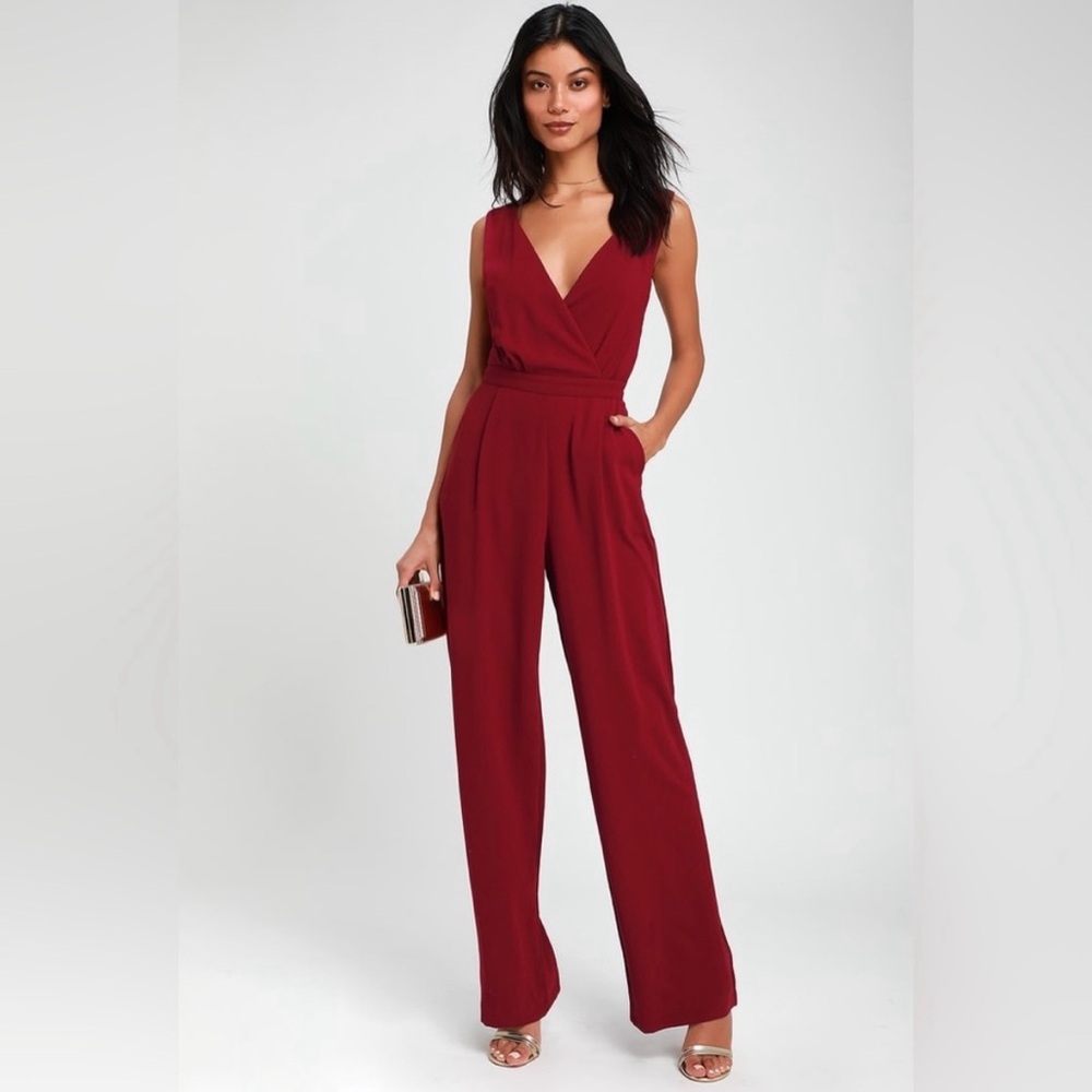 Lulu's Deep Red Lace Detail Jumpsuit
